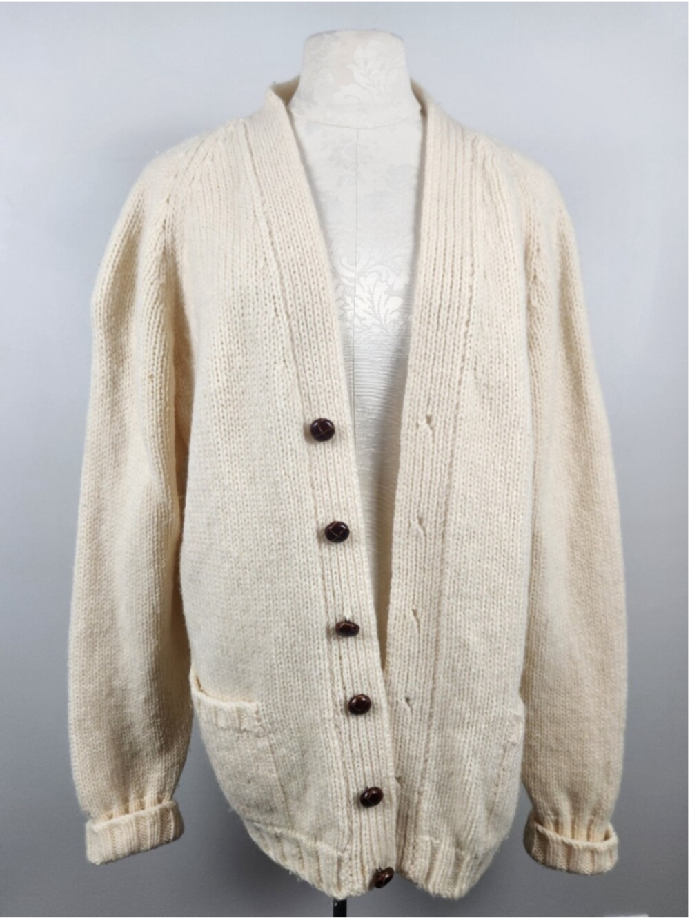 VTG Laurence J Smith Scotland Pure New Wool Chunky Knit Cardigan Fits L Shetland